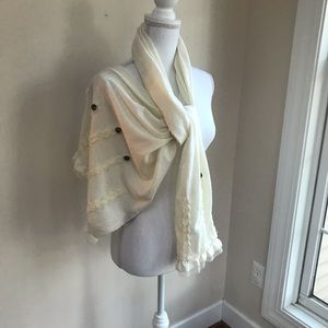 Scarf Winter Shawl Wrap cream lace accents/bling buttons